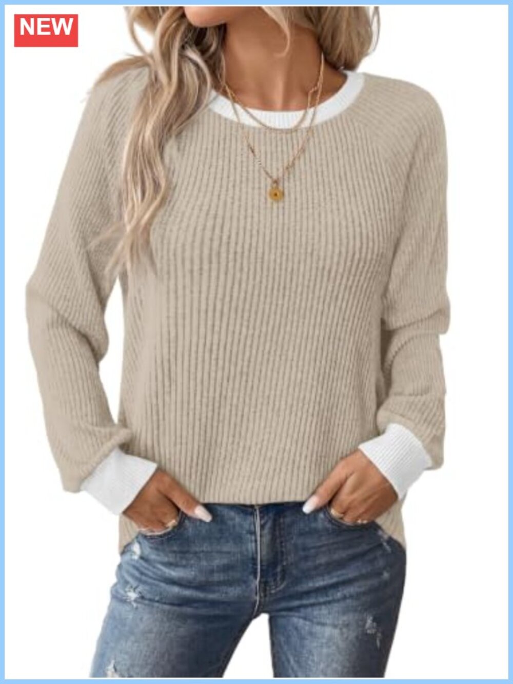 Women's Long Sleeve Crew Neck Sweater Casual Knit Top Fall Layering